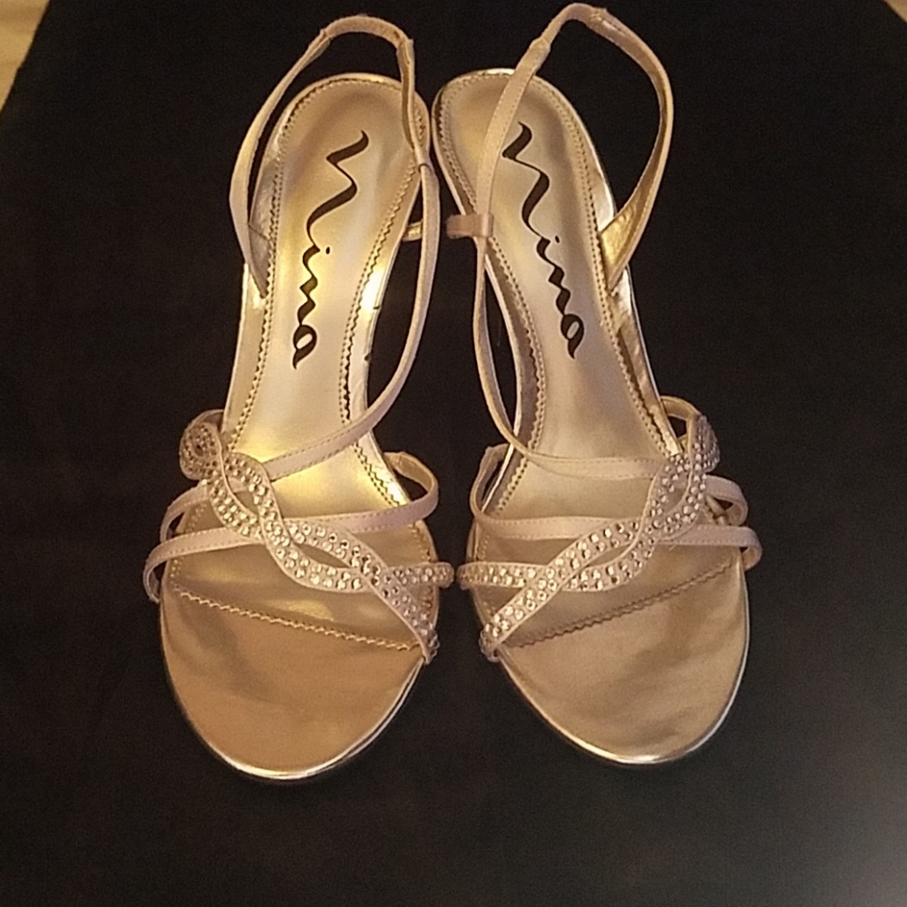 Nina silver small heel sandals